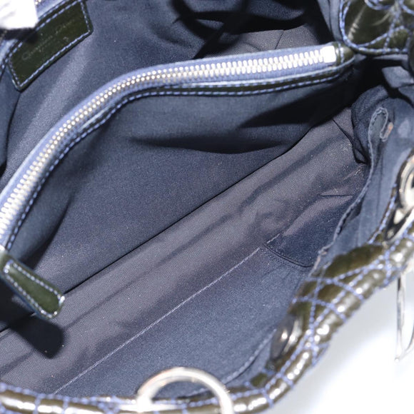Christian Dior Canage Hand Bag Patent Navy Silver Auth ep15260
