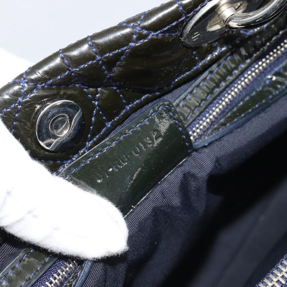 Christian Dior Canage Hand Bag Patent Navy Silver Auth ep15260