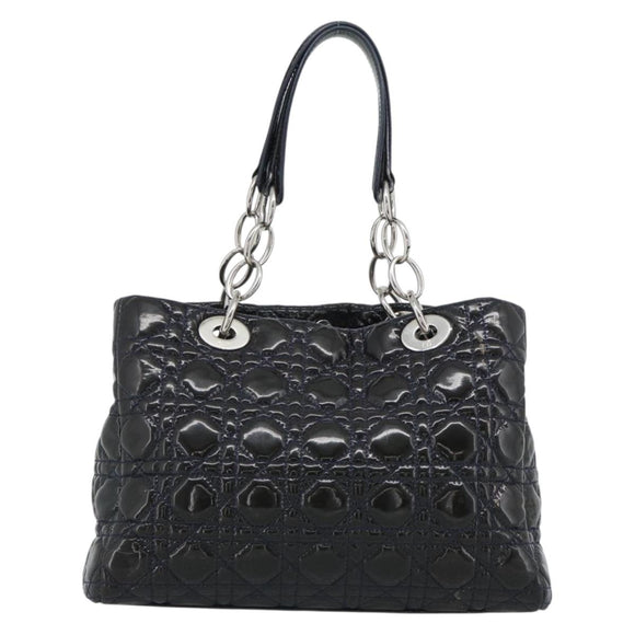 Christian Dior Canage Hand Bag Patent Navy Silver Auth ep15260