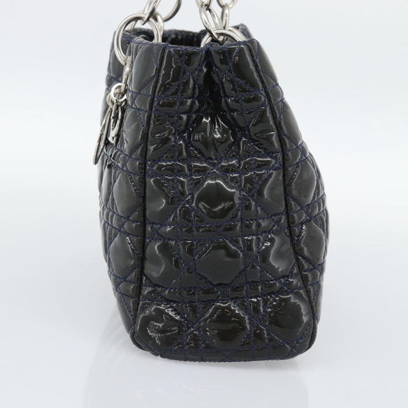 Christian Dior Canage Hand Bag Patent Navy Silver Auth ep15260