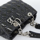 Christian Dior Canage Hand Bag Patent Navy Silver Auth ep15260-6