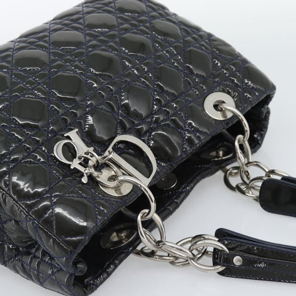 Christian Dior Canage Hand Bag Patent Navy Silver Auth ep15260