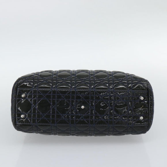 Christian Dior Canage Hand Bag Patent Navy Silver Auth ep15260