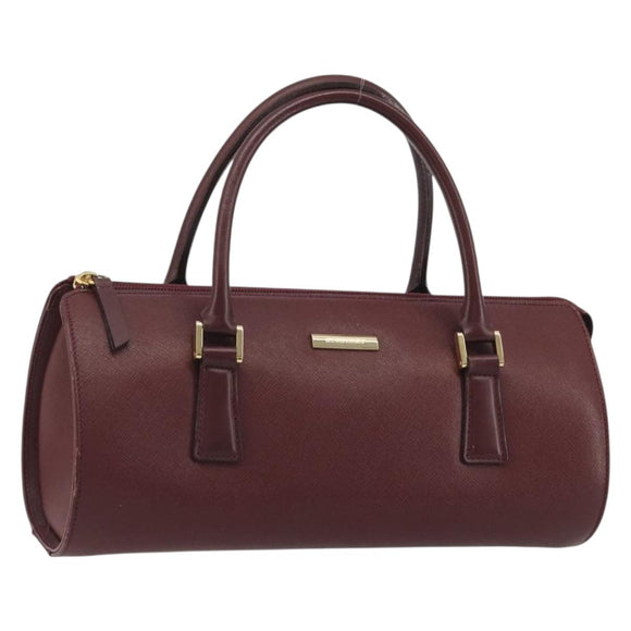 BURBERRY Hand Bag Leather Bordeaux Gold Tone Auth ep15263
