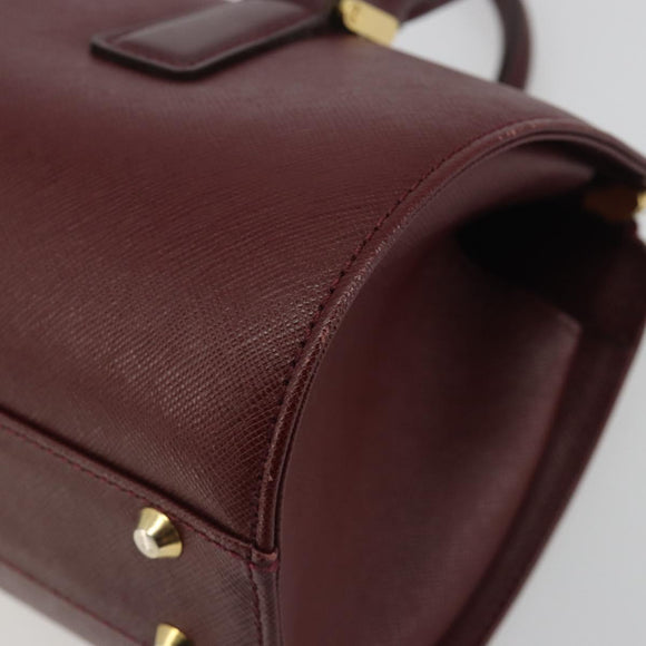 BURBERRY Hand Bag Leather Bordeaux Gold Tone Auth ep15263