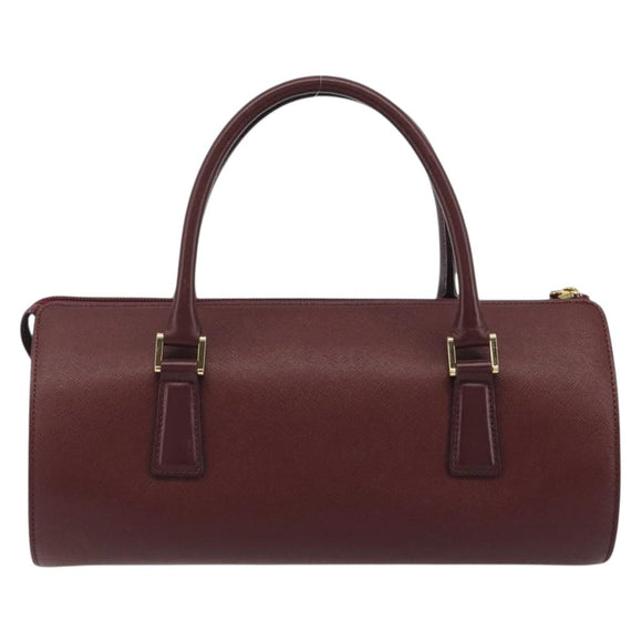 BURBERRY Hand Bag Leather Bordeaux Gold Tone Auth ep15263