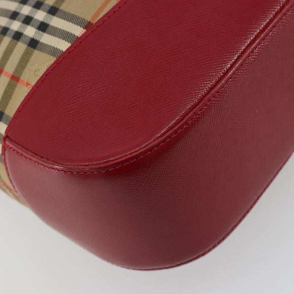 BURBERRY Nova Check Hand Bag Canvas Beige Red Auth ep15265