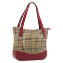 BURBERRY Nova Check Hand Bag Canvas Beige Red Auth ep15265-1