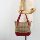 BURBERRY Nova Check Hand Bag Canvas Beige Red Auth ep15265-21