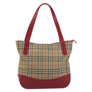 BURBERRY Nova Check Hand Bag Canvas Beige Red Auth ep15265-13