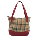 BURBERRY Nova Check Hand Bag Canvas Beige Red Auth ep15265-2