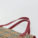 BURBERRY Nova Check Hand Bag Canvas Beige Red Auth ep15265-8