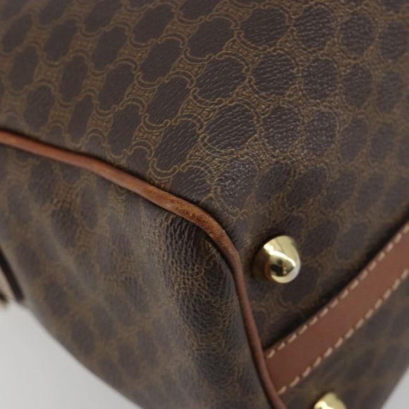 CELINE Macadam Hand Bag PVC Leather Brown Gold Tone Auth ep15266