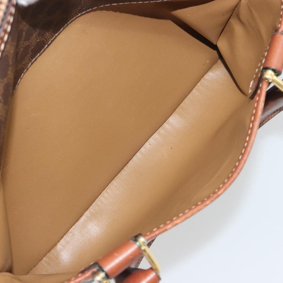 CELINE Macadam Hand Bag PVC Leather Brown Gold Tone Auth ep15266