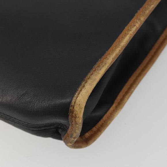 CELINE Clutch Bag Leather Black Gold Tone Auth ep15267