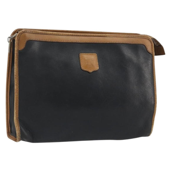 CELINE Clutch Bag Leather Black Gold Tone Auth ep15267