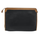 CELINE Clutch Bag Leather Black Gold Tone Auth ep15267-2