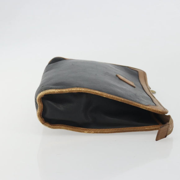 CELINE Clutch Bag Leather Black Gold Tone Auth ep15267
