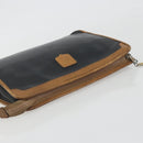 CELINE Clutch Bag Leather Black Gold Tone Auth ep15267-5