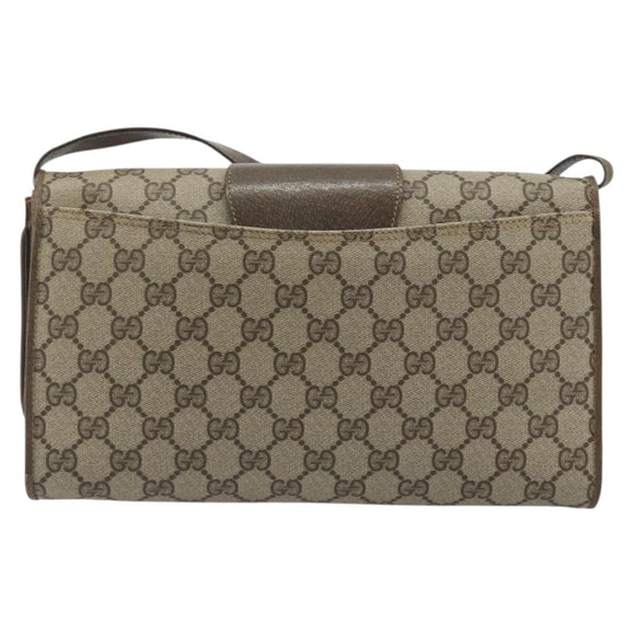 GUCCI GG Supreme Shoulder Bag PVC Leather Beige Gold Tone Auth ep15270