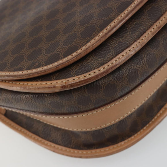 CELINE Macadam Shoulder Bag PVC Leather Brown Gold Tone Auth ep15274