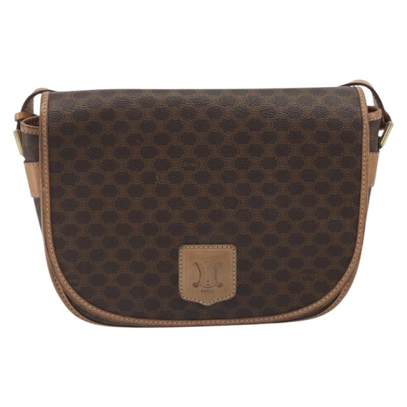CELINE Macadam Shoulder Bag PVC Leather Brown Gold Tone Auth ep15274