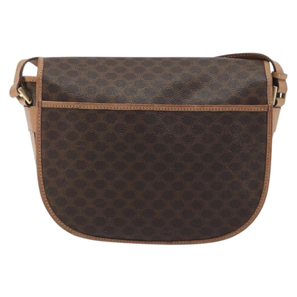 CELINE Macadam Shoulder Bag PVC Leather Brown Gold Tone Auth ep15274