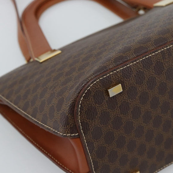 CELINE Macadam Hand Bag PVC Leather 2way Brown Gold Tone Auth ep15277