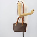 CELINE Macadam Hand Bag PVC Leather 2way Brown Gold Tone Auth ep15277-25