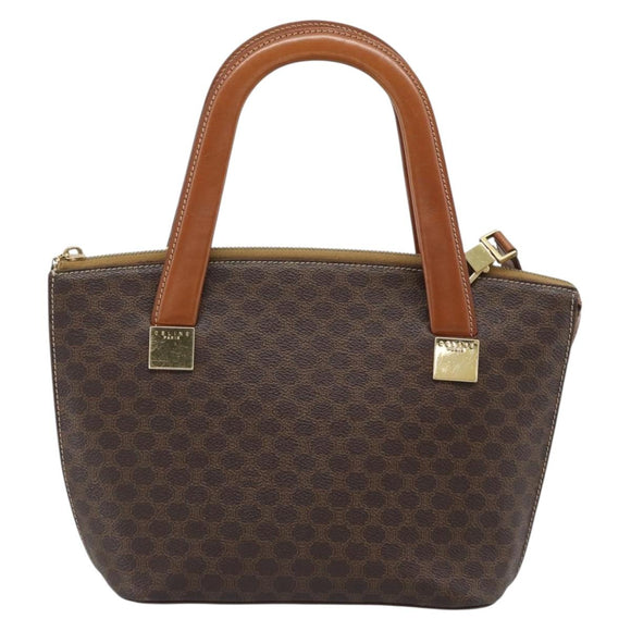 CELINE Macadam Hand Bag PVC Leather 2way Brown Gold Tone Auth ep15277