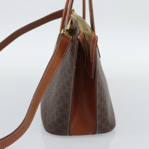 CELINE Macadam Hand Bag PVC Leather 2way Brown Gold Tone Auth ep15277