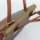 CELINE Macadam Hand Bag PVC Leather 2way Brown Gold Tone Auth ep15277-6