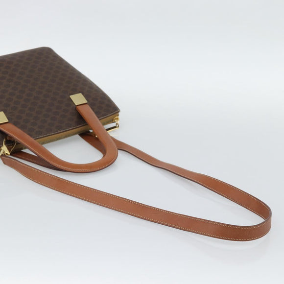 CELINE Macadam Hand Bag PVC Leather 2way Brown Gold Tone Auth ep15277