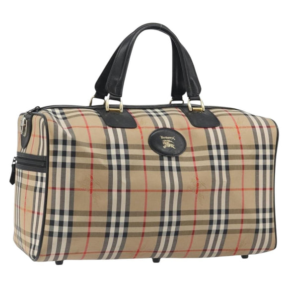Burberrys Nova Check Boston Bag Canvas Beige Black Auth ep15288
