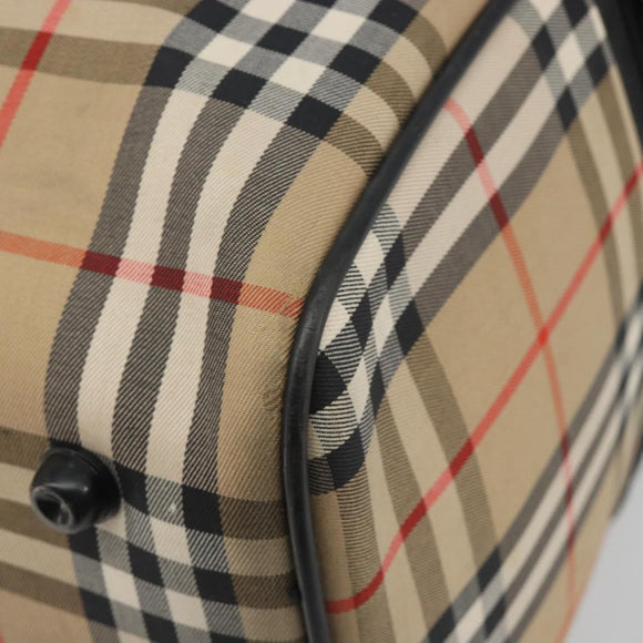 Burberrys Nova Check Boston Bag Canvas Beige Black Auth ep15288