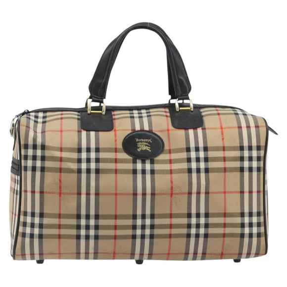 Burberrys Nova Check Boston Bag Canvas Beige Black Auth ep15288