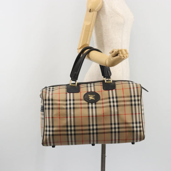 Burberrys Nova Check Boston Bag Canvas Beige Black Auth ep15288