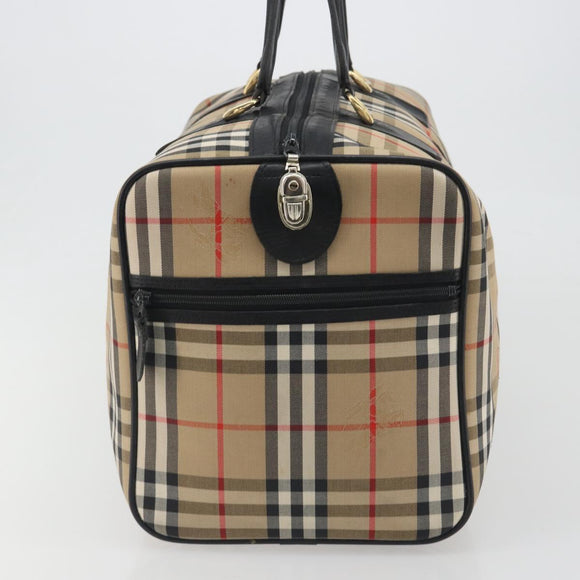 Burberrys Nova Check Boston Bag Canvas Beige Black Auth ep15288