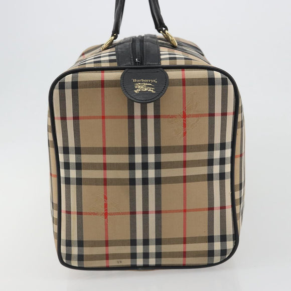 Burberrys Nova Check Boston Bag Canvas Beige Black Auth ep15288