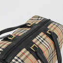 Burberrys Nova Check Boston Bag Canvas Beige Black Auth ep15288-6