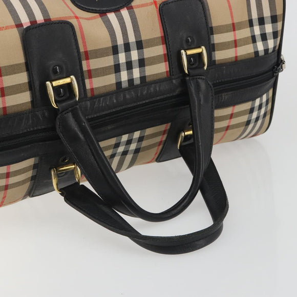 Burberrys Nova Check Boston Bag Canvas Beige Black Auth ep15288