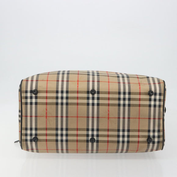 Burberrys Nova Check Boston Bag Canvas Beige Black Auth ep15288