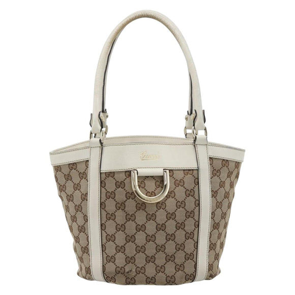 GUCCI GG Canvas Hand Bag Beige Gold Tone 211983 Auth ep15291