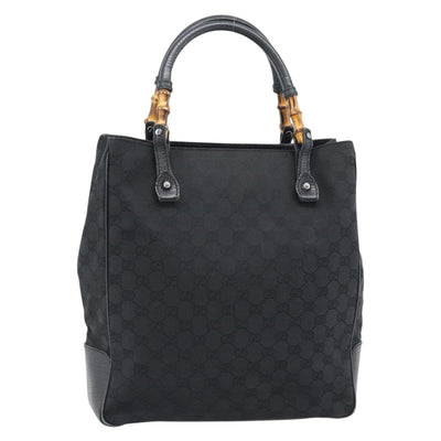 GUCCI GG Canvas Bamboo Hand Bag Black Silver 112530 Auth ep15294