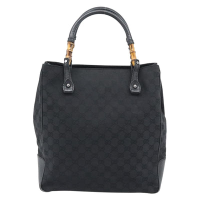 GUCCI GG Canvas Bamboo Hand Bag Black Silver 112530 Auth ep15294 - 0