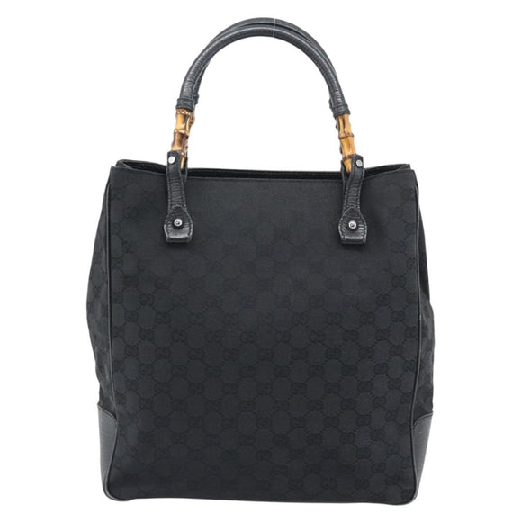 GUCCI GG Canvas Bamboo Hand Bag Black Silver 112530 Auth ep15294