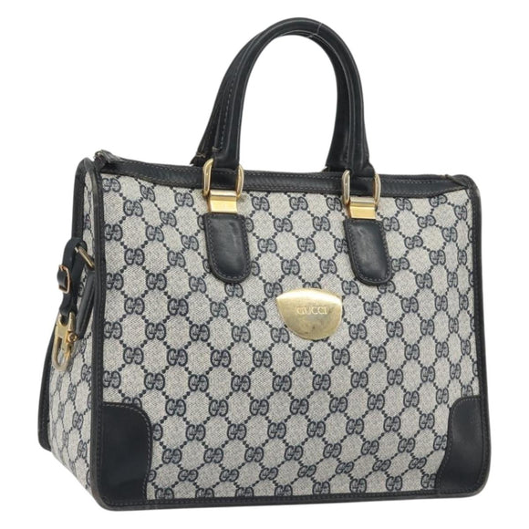 GUCCI GG Supreme Hand Bag PVC Leather Navy Gold Tone Auth ep15295