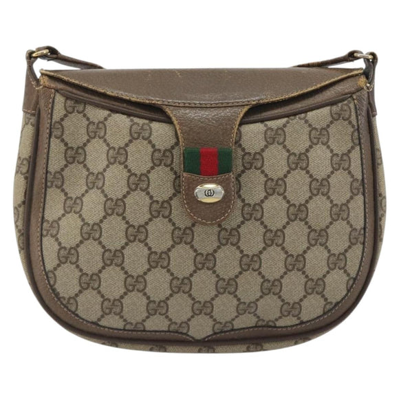 GUCCI GG Supreme Shoulder Bag PVC Leather Beige Gold Tone 10 02 056 Auth ep15307