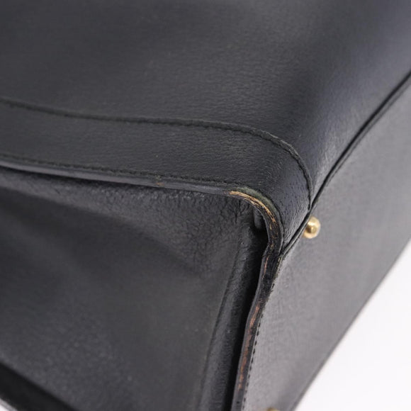 GUCCI Bamboo Hand Bag Leather Black Gold Tone 002 1186 0259 Auth ep15308