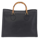 GUCCI Bamboo Hand Bag Leather Black Gold Tone 002 1186 0259 Auth ep15308-2